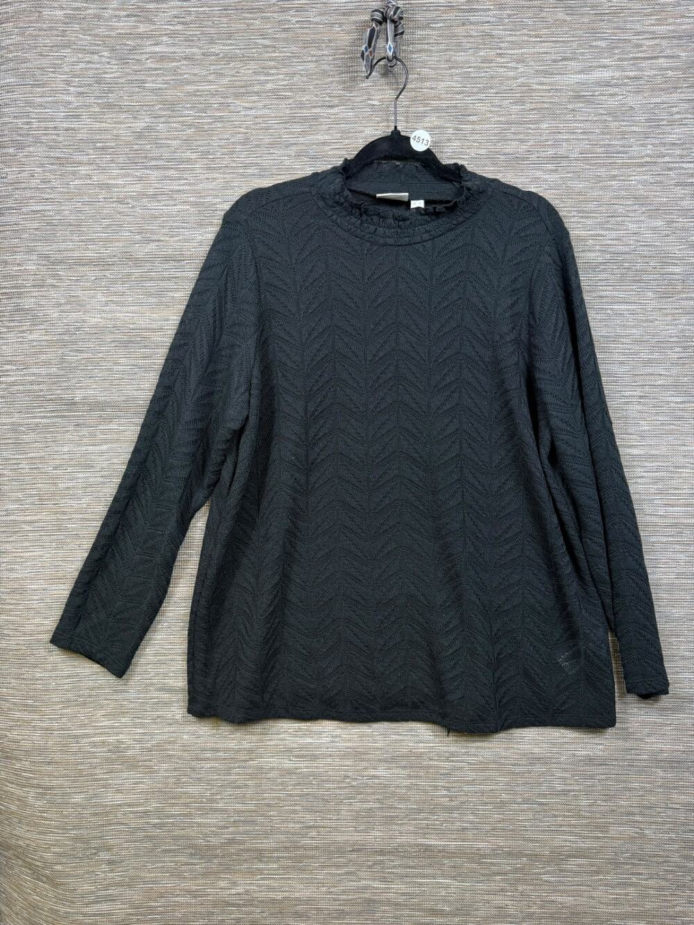 LOGO Layers by Lori Goldstein Textured Knit Long Sleeve Mock Neck Top 1X Black